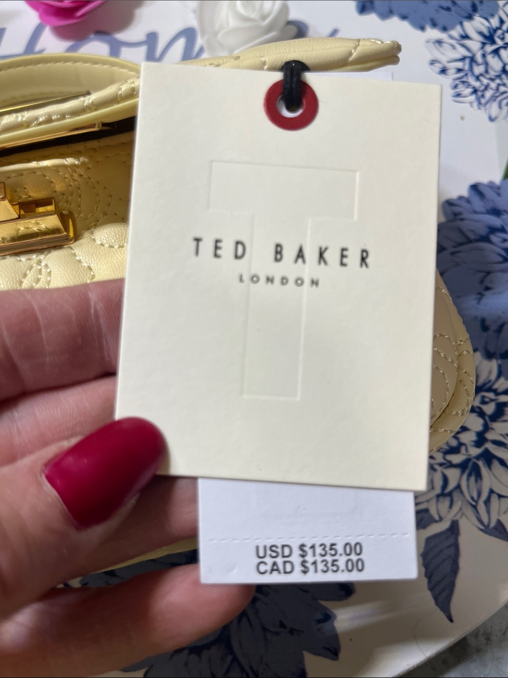 Ted Baker Pale Cream Quilted Top-Handle Mini Bag with Chain Strap - Picture 6 of 9